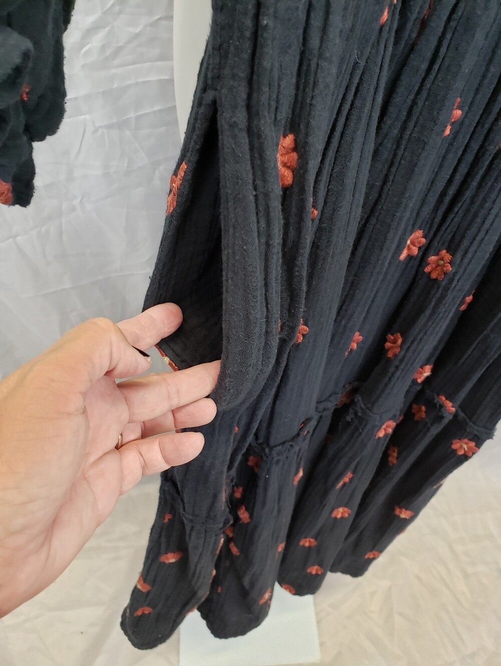 Free People Dahlia Embroidered Maxi Dress Black Combo Smocked Size Medium - Picture 8 of 12